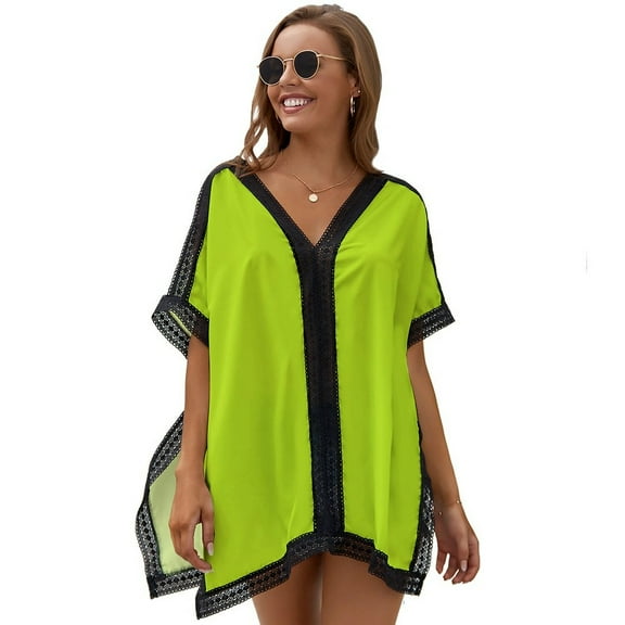 Solid Color Bright Green Women's Swimsuit Coverup Summer Beach Cover Up Bathing Suit Dress