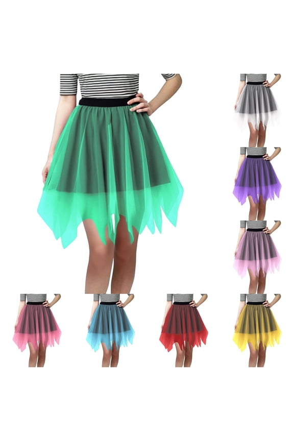 Solid Color Carnival Tiered Mesh Skirt Asymmetrical Party Wear with White Elegant Flowy Design for Festive Events Skirts for Women One Size