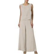 SEROYE Solid Color Casual 2 Piece for Women Plus Size Sleeveless Tank Tops Wide Leg Pants Sets 2024 Fashion Loose-Fit Outfit Suits