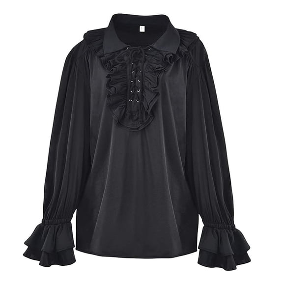 Solid Color Casual Elegant Vintage Ruffled Gothic Long Sleeved Shirt Top Women Shirts Fall Flannel Shirt Women plus Casual Button up Shirts for Women Womens Button down Shirt with Pocket Colla Shirt