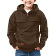 thumbnail image 1 of Solid Color Casual Long Sleeve Pullover, Fall Winter Warm Hoodie Kids Half-Zip Sweatshirt Solid Color Kids Hoodie Fall Winter Kids Hooded Top Kids Casual Long Sleeve Top, Brown 140, 1 of 7