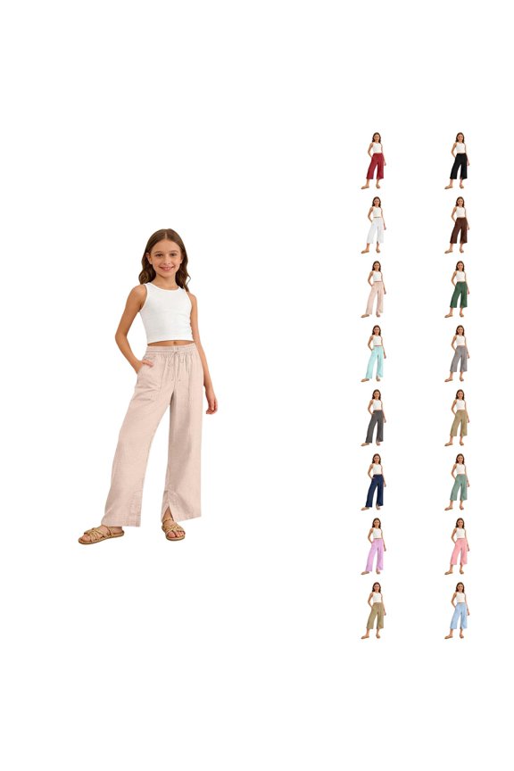 Solid Color Casual Pants For Girls Soft Everyday Comfort Fit Easy Care Everyday Wear For Kids