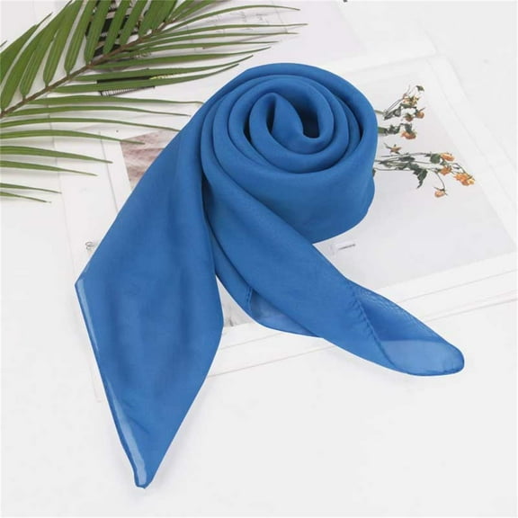 Solid Color Chiffon Square Scarf, Versatile Lightweight Scarf for Women, All Season Plain Square Scarf for Neck Wrap and Head Cover, Soft Sheer Fashion Scarf for Daily Use and Gift - Blue