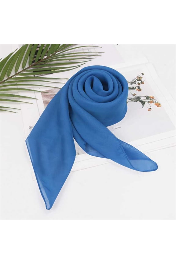 Solid Color Chiffon Square Scarf, Versatile Lightweight Scarf for Women, All Season Plain Square Scarf for Neck Wrap and Head Cover, Soft Sheer Fashion Scarf for Daily Use and Gift - Blue