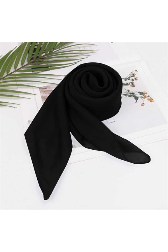 Solid Color Chiffon Square Scarf, Versatile Lightweight Scarf for Women, All Season Plain Square Scarf for Neck Wrap and Head Cover, Soft Sheer Fashion Scarf for Daily Use and Gift - Black