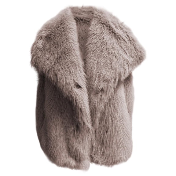 Solid-Color Collared Vest Jacket for Girls, Suitable for Daily Wear, Vacations, and Travel, Faux Fur Material, Fashionable Choice for Women,M,Khaki