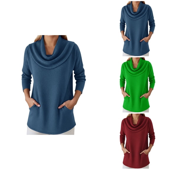 Solid Color Comfortable Casual Turtleneck Pullover Sweater With Pockets For Everyday Wear