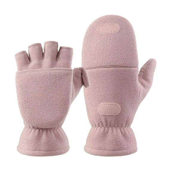 Solid Color Convertible Flip Top Mittens Windproof Polar Fingerless Gloves with Cover for Adults Winter Cold Weather Size:S