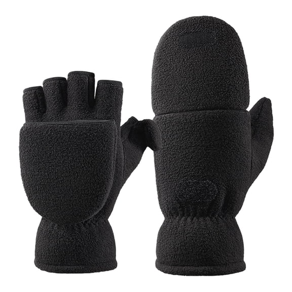 Solid Color Convertible Flip Top Mittens Windproof Polar Fingerless Gloves with Cover for Adults Winter Cold Weather Size:XS