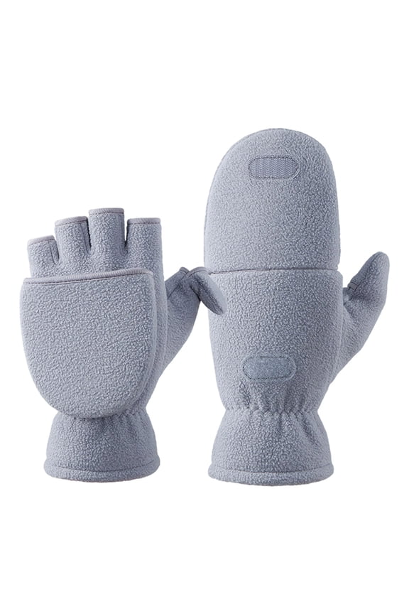 Solid Color Convertible Flip Top Mittens Winter Windproof Polar Fingerless Gloves with Flip Cover for Adults Cold Weather,Color:Grey
