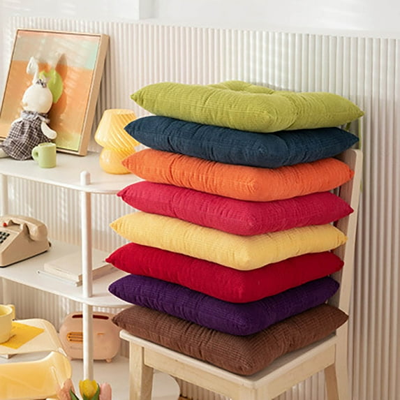 Solid Color Corduroy Chair Cushion with Non-slip Bottom & Tie Straps, Thick Comfort Foam for Back Pain Relief, Machine Washable for Dining Room, Office, and Undergraduate Desk Use,Vsgery