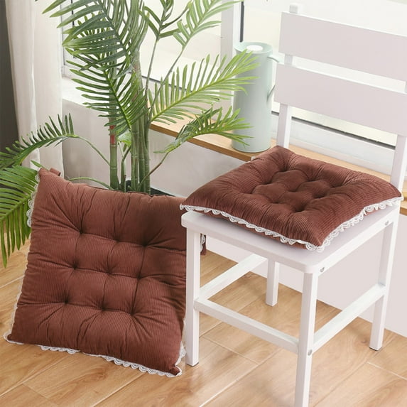 Solid Color Corduroy Lace Chair Cushion 15.75x15.75in - Coffee Polyester Seat Pad for Dining Chairs, Soft Decorative Pillow, Easy to Clean, Customizable Home Gift