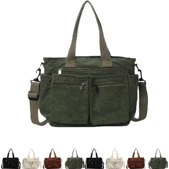 Solid Color Corduroy Tote Bag,Womens Casual Corduroy Tote Bags with Multiple Pockets, Large Capacity Crossbody Bag