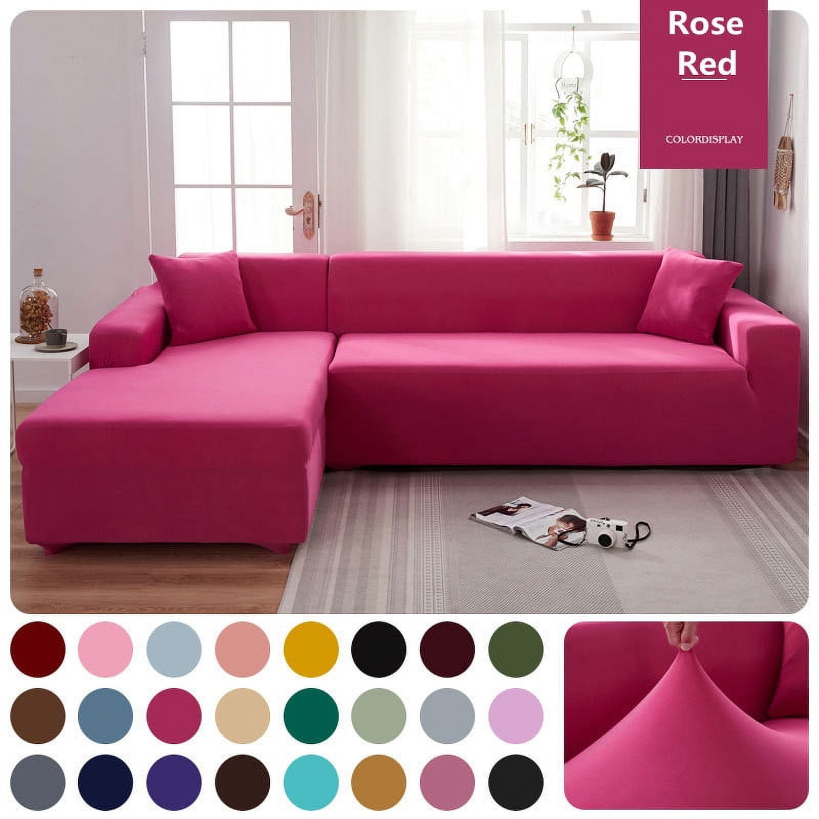 Solid Color Corner Sofa Cover for Living Room Elastic Plain Couch Cover