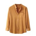 thumbnail image 1 of Solid Color Cotton Linen Shirts for Men Long Sleeve Button Down Blouse with Pockets Stand Collar Casual Loose-Fit Tops, 1 of 7