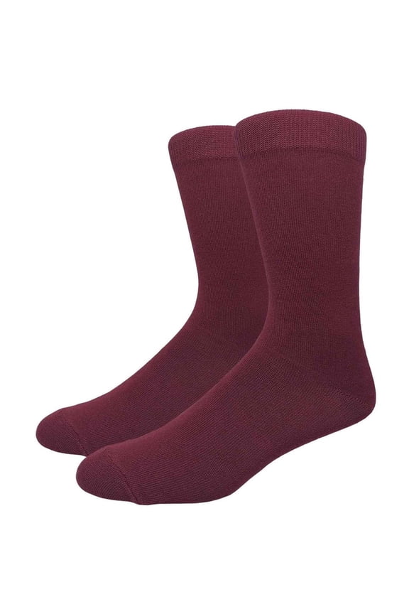 Solid Color Crew Cotton Dress Socks - Burgundy