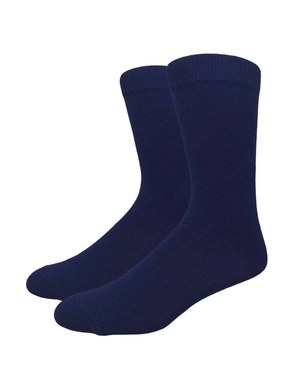 Solid Color Crew Cotton Dress Socks - Navy Blue