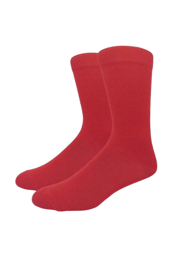 Solid Color Crew Cotton Dress Socks - Red