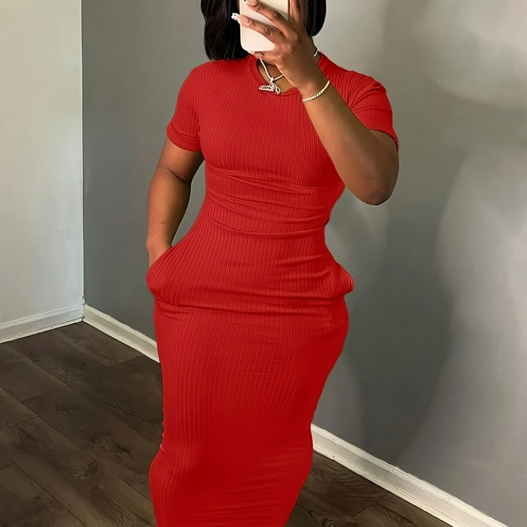 Red short sleeve bodycon dress online