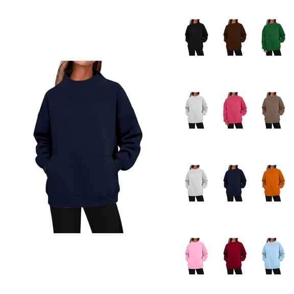 Solid Color Crewneck Pullover Sweater with Side Pockets – Soft Long Sleeve Casual Top for Women, Trendy Fall Fashion, Everyday Wear