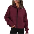 thumbnail image 1 of Solid Color Cropped Hoodies for Women Oversize Fit Autumn Sweatshirt Zipped Closure Zip-up Hoodie Streetwear with Pockets Gym Workout Athleisure Casual Essentials, 1 of 5