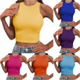 thumbnail image 1 of Solid Color Cropped Tank Top Sleeveless Round Neck Casual Summer Vest for Women, S, Yellow, 1 of 5