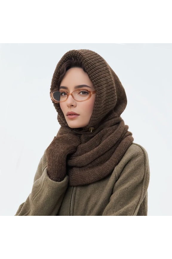 2-in-1 Cross Neck Warmer & Beanie - Solid Color Knitted Scarf Hood for Men and Women, Winter Warm Fashion Accessory