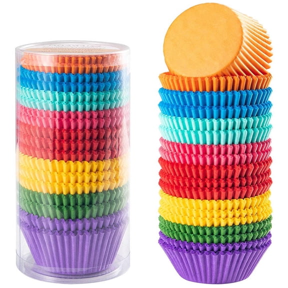 Solid Color Cupcake Liners 400-Pack, Rainbow Standard Paper Baking Cups for Desserts, 8 Bright Colors Red Orange Yellow Purple Green Blue Pink