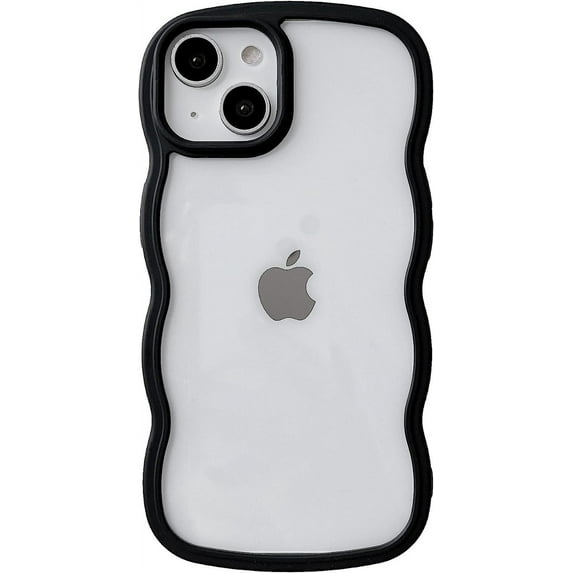Solid Color Curly Wave Frame Clear Soft Compatible with iPhone Case (Black,iPhone 12)