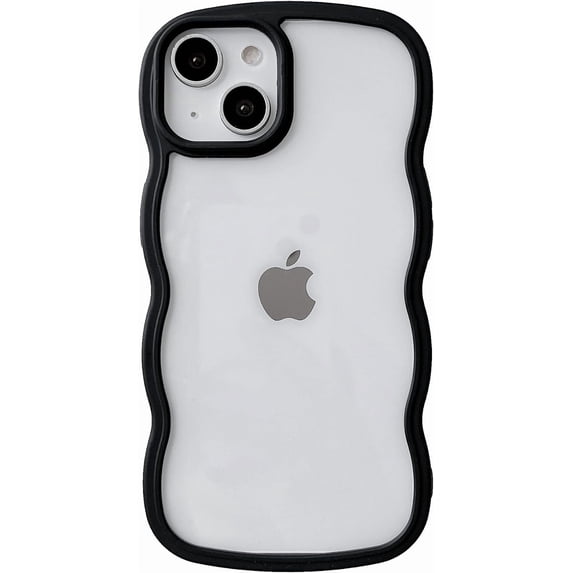 Solid Color Curly Wave Frame Clear Soft Compatible with iPhone Case (Black,iPhone 13 Pro)