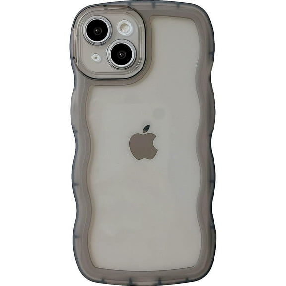 Solid Color Curly Wave Frame Clear Soft Compatible with iPhone Case (Black,iPhone 14 Plus)