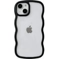 thumbnail image 1 of Solid Color Curly Wave Frame Clear Soft Compatible with iPhone Case (Black,iPhone 14), 1 of 8