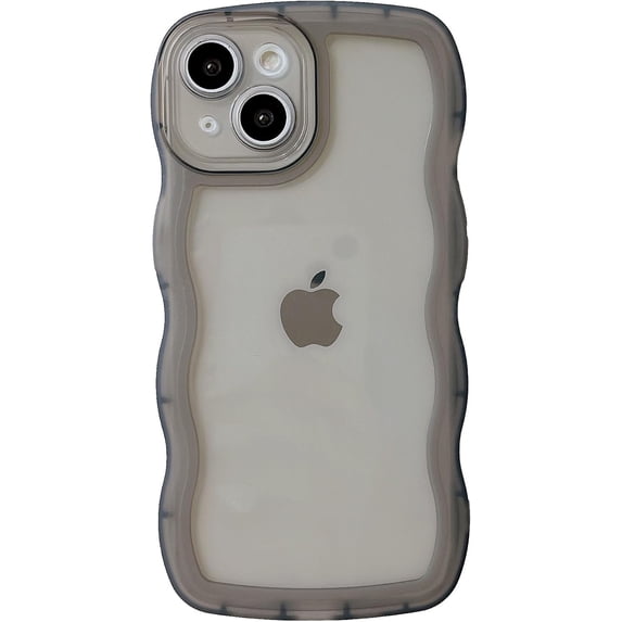 Solid Color Curly Wave Frame Clear Soft Compatible with iPhone Case (Black,iPhone 15 Plus)