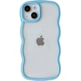 thumbnail image 1 of Solid Color Curly Wave Frame Clear Soft Compatible with iPhone Case (Blue,iPhone 12 Pro), 1 of 8