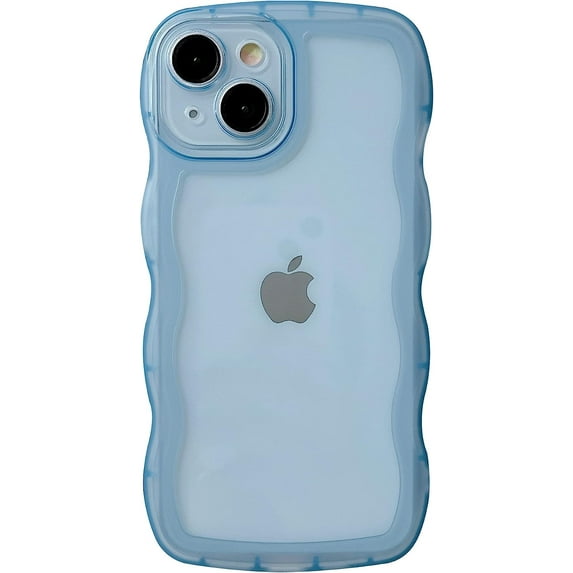 Solid Color Curly Wave Frame Clear Soft Compatible with iPhone Case (Blue,iPhone 13 Pro Max)