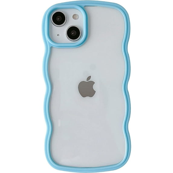 Solid Color Curly Wave Frame Clear Soft Compatible with iPhone Case (Blue,iPhone 13)