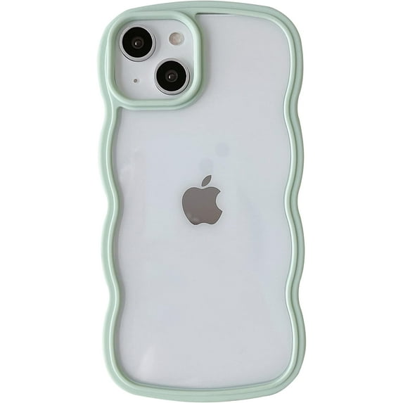 Solid Color Curly Wave Frame Clear Soft Compatible with iPhone Case (Green,iPhone 14 Pro Max)