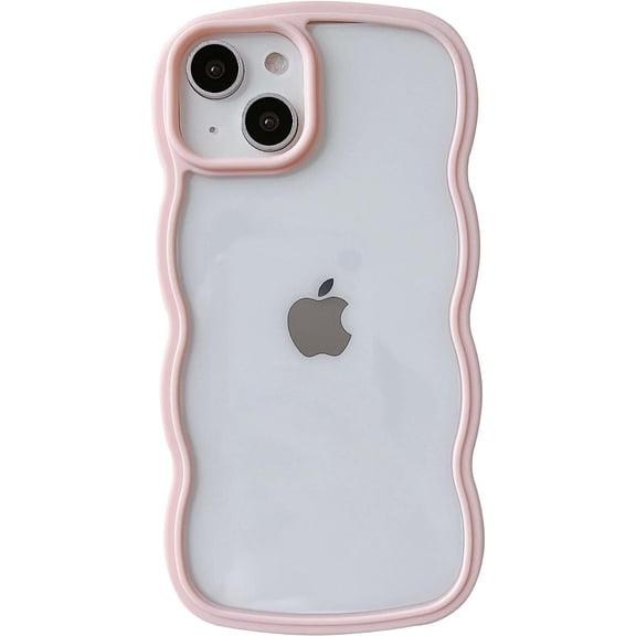 Solid Color Curly Wave Frame Clear Soft Compatible with iPhone Case (Pink,iPhone 12 Pro)