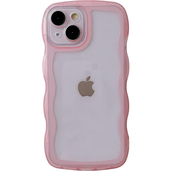 Solid Color Curly Wave Frame Clear Soft Compatible with iPhone Case (Pink,iPhone X/Xs)