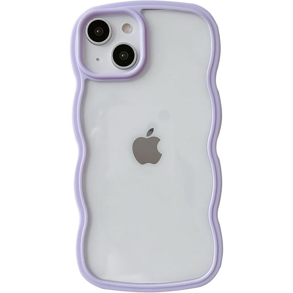 Solid Color Curly Wave Frame Clear Soft Compatible with iPhone Case (Purple,iPhone 13 Pro)
