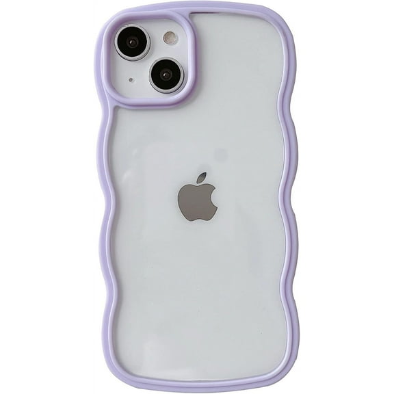 Solid Color Curly Wave Frame Clear Soft Compatible with iPhone Case (Purple,iPhone X/Xs)