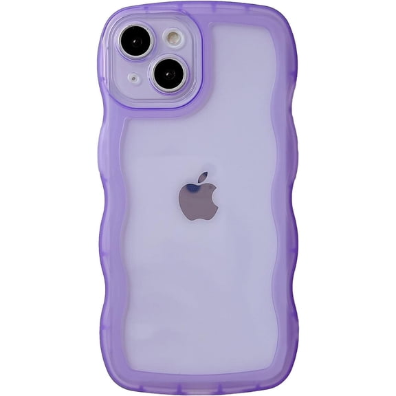 Solid Color Curly Wave Frame Clear Soft Compatible with iPhone Case (Purple,iPhone X/Xs)