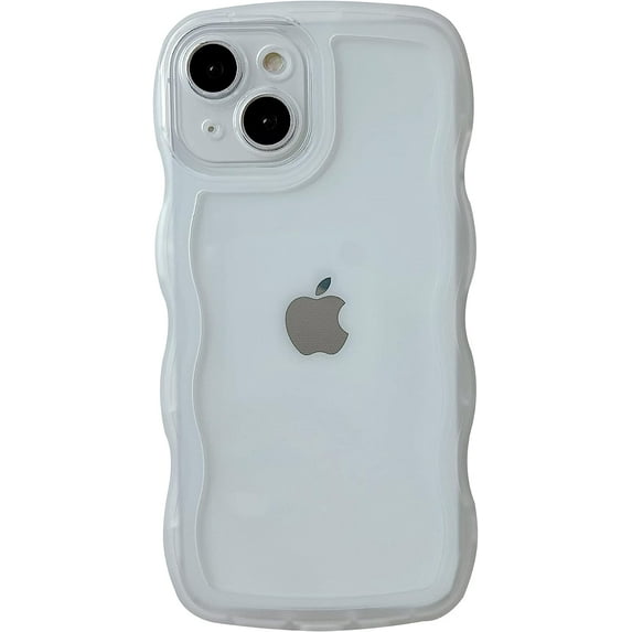 Solid Color Curly Wave Frame Clear Soft Compatible with iPhone Case (White,iPhone 12 Pro Max)