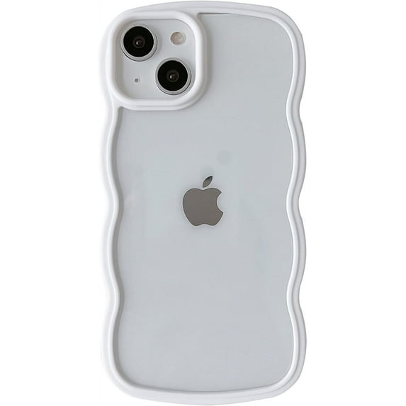 Solid Color Curly Wave Frame Clear Soft Compatible with iPhone Case (White,iPhone 12 Pro)