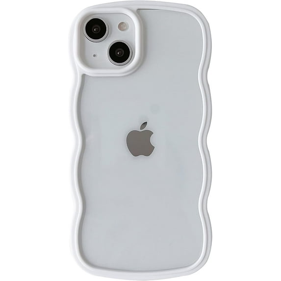 Solid Color Curly Wave Frame Clear Soft Compatible with iPhone Case (White,iPhone 12)