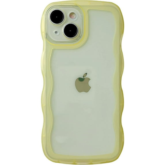 Solid Color Curly Wave Frame Clear Soft Compatible with iPhone Case (Yellow,iPhone 11 Pro Max)