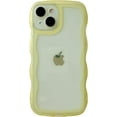 thumbnail image 1 of Solid Color Curly Wave Frame Clear Soft Compatible with iPhone Case (Yellow,iPhone 14), 1 of 7
