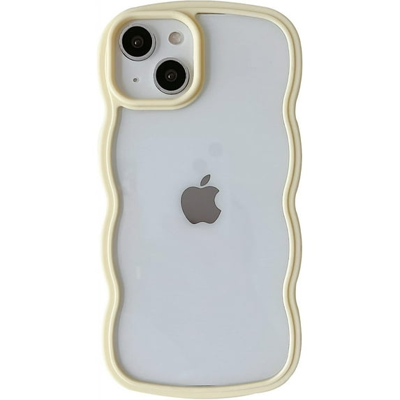 Solid Color Curly Wave Frame Clear Soft Compatible with iPhone Case (Yellow,iPhone Xs Max)