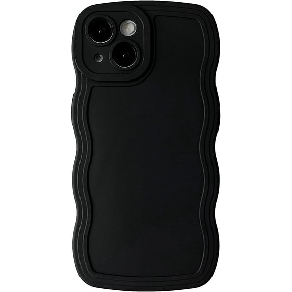 Solid Color Curly Wave Frame Soft Compatible with iPhone Case (Black,iPhone 12 Pro)