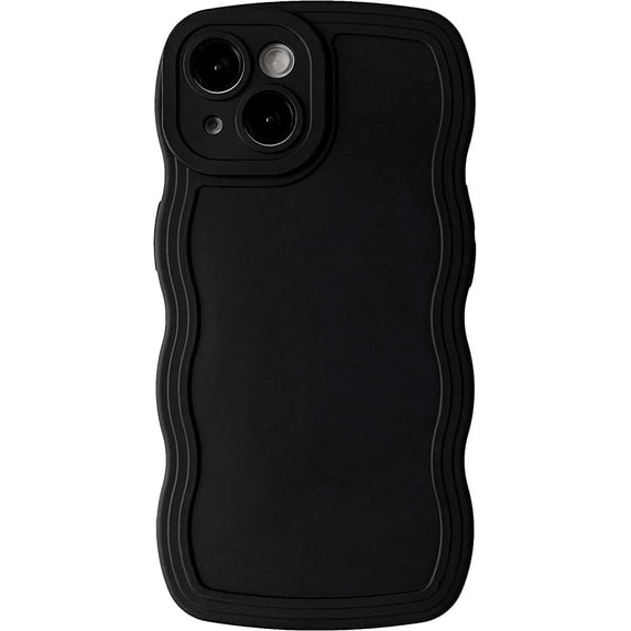 Solid Color Curly Wave Frame Soft Compatible with iPhone Case (Black,iPhone 12 Pro)